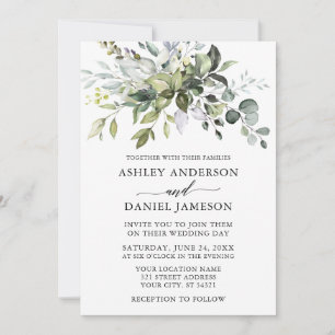 Elegant Watercolor Greenery Calligraphy Wedding Invitation
