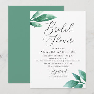 Elegant watercolor greenery floral bridal shower invitation