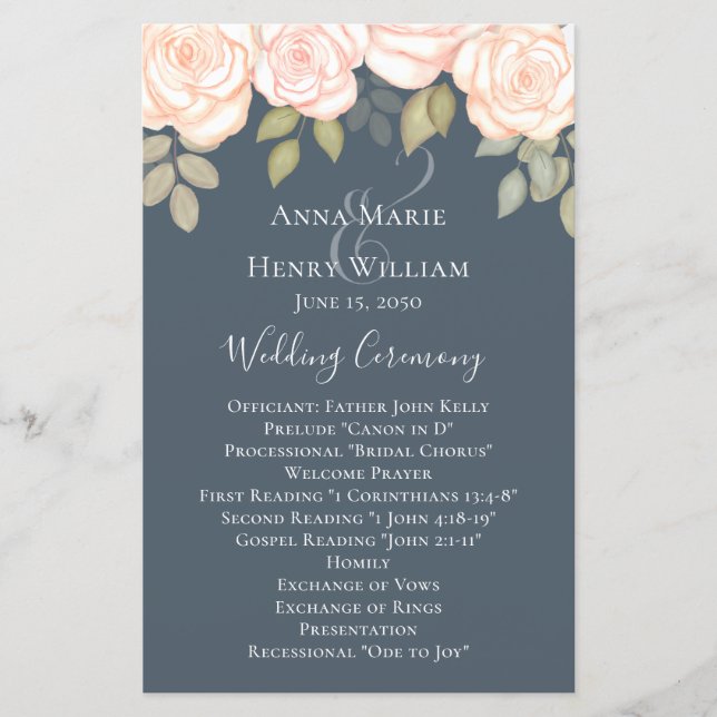 Elegant Watercolor Greenery Floral Wedding Program (Front)