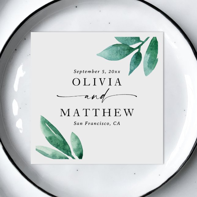 Elegant watercolor greenery garden script wedding napkin (Creator Uploaded)