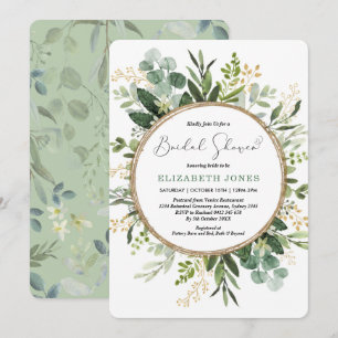 Elegant Watercolor Greenery & Gold Bridal Shower Invitation