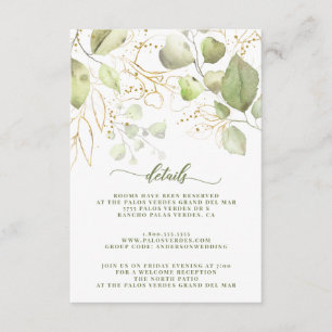 Elegant Watercolor Greenery Gold Floral Details Enclosure Card
