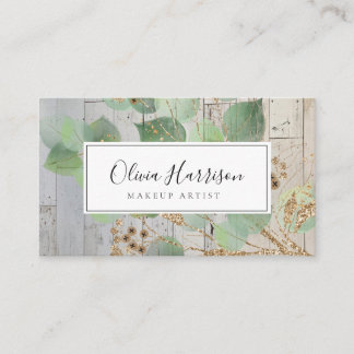 Elegant Watercolor Greenery Gold Leaf Business Ca Business Card