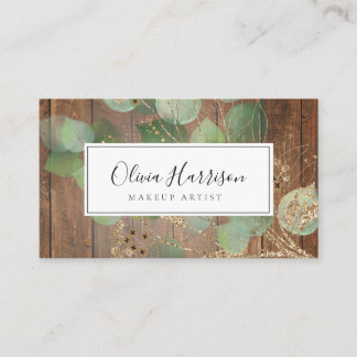 Elegant Watercolor Greenery Gold Leaf Business Card