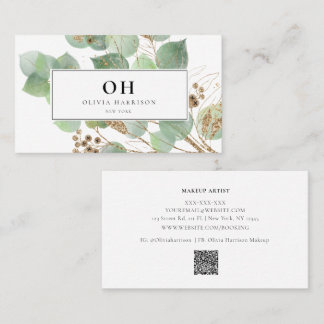 Elegant Watercolor Greenery Gold Leaf  Business Card