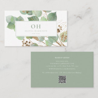 Elegant Watercolor Greenery Gold Leaf Business Card