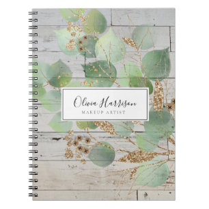 Elegant Watercolor Greenery Gold Leaf Notebook