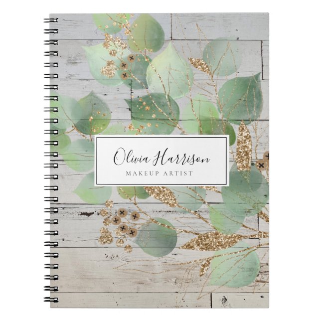 Elegant Watercolor Greenery Gold Leaf  Notebook (Front)