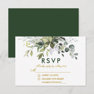 Elegant Watercolor Greenery Gold Wedding RSVP Card