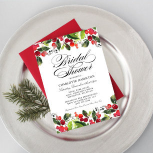 Elegant Watercolor Greenery Holiday Bridal Shower Invitation