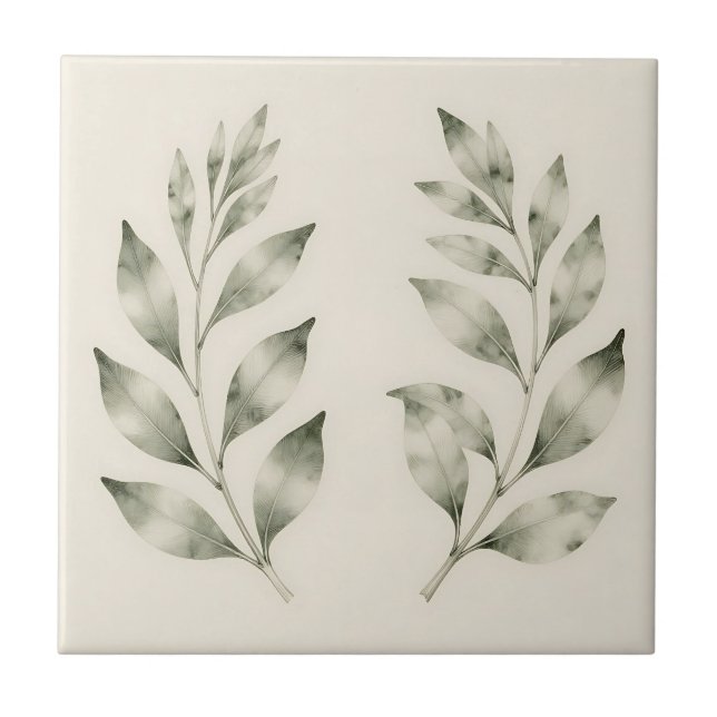 Elegant Watercolor Greenery Laurel Branches Tile (Front)