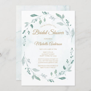 Elegant Watercolor Greenery Leaf Bridal Shower Invitation