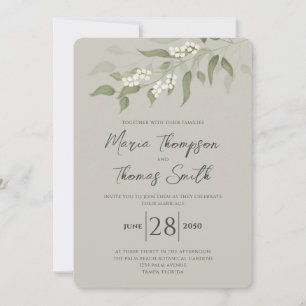 Elegant Watercolor Greenery Leaves Sage Green Invitation