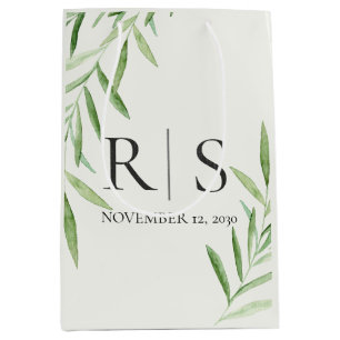 Elegant Watercolor Greenery Monogram Initials Medium Gift Bag