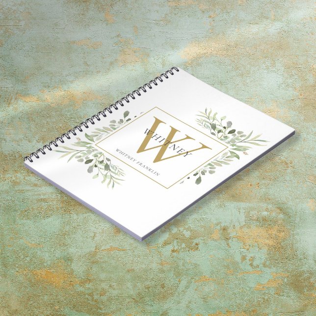 Elegant Watercolor Greenery Monogram Name Notebook (Elegant Watercolor Greenery Monogram Name Notebook)