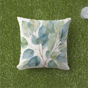 Elegant watercolor greenery  outdoor pillow