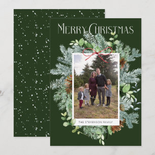 Elegant Watercolor Greenery Photo Christmas Card