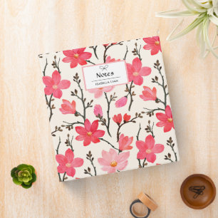 Elegant Watercolor Greenery Pink Flowers Pattern Binder
