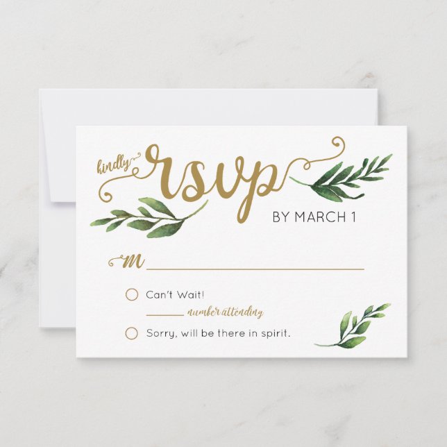 Elegant Watercolor Greenery RSVP Card (Front)