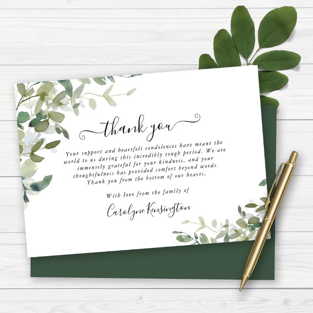 Elegant Watercolor Greenery Sympathy Thank You Card (Elegant Watercolor Greenery Sympathy Thank You Card)