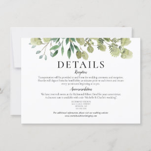 Elegant Watercolor Greenery Wedding Details Invitation