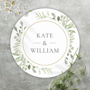 Elegant Watercolor Greenery Wedding Gold Favour Classic Round Sticker