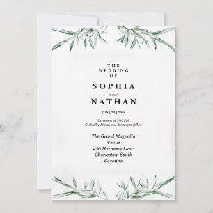 Elegant Watercolor Greenery Wedding Invitation