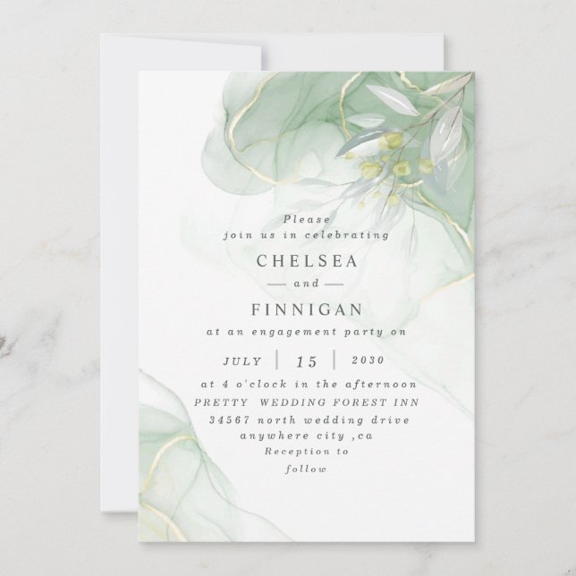 Elegant Watercolor  Greenery Wedding Invitation (Front)