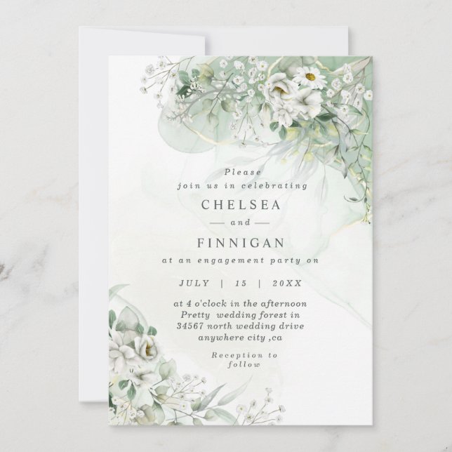 Elegant Watercolor  Greenery Wedding Invitation (Front)