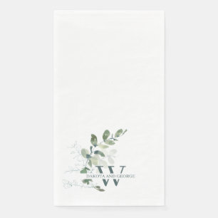 Elegant Watercolor Greenery Wedding Monogram Napkin