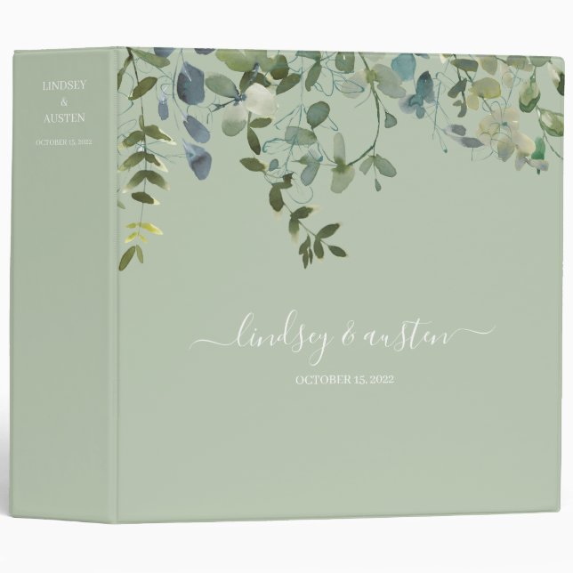 Elegant Watercolor Greenery Wedding Planner  Binder (Front/Spine)