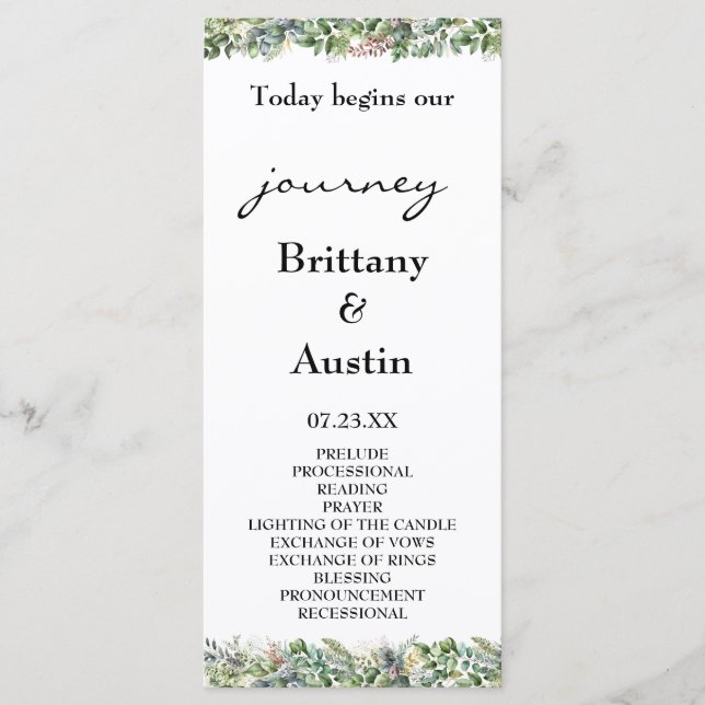 Elegant Watercolor Greenery Wedding  Program (Front)