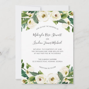Elegant Watercolor Greenery White Floral Wedding Invitation