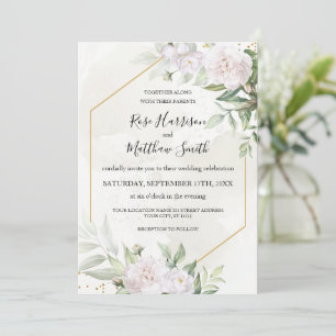 Elegant Watercolor Greenery White Flowers Wedding  Invitation