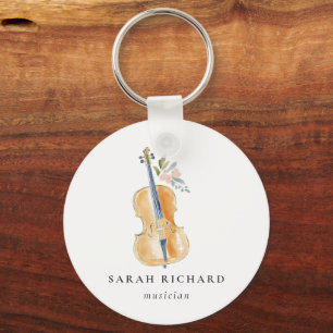 Elegant Watercolor Guitar Musician Music Teacher Keychain