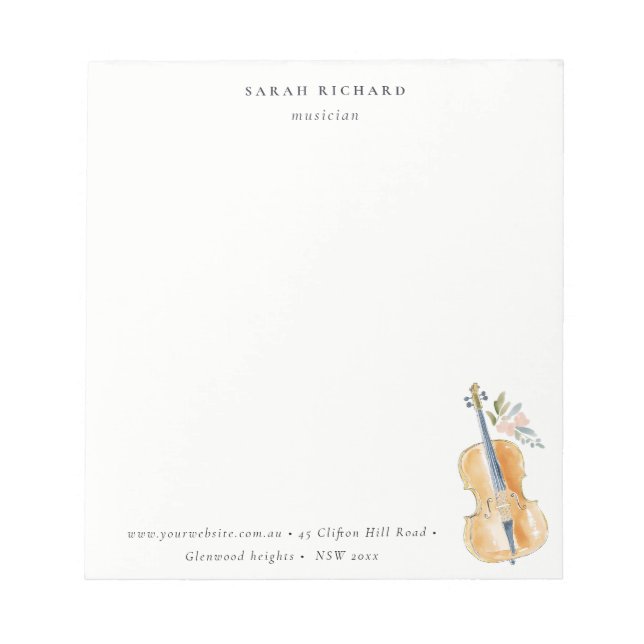Elegant Watercolor Guitar Musician Music Teacher Notepad (Front)