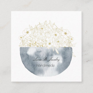 Elegant Watercolor Half Moon & Floral Square Card