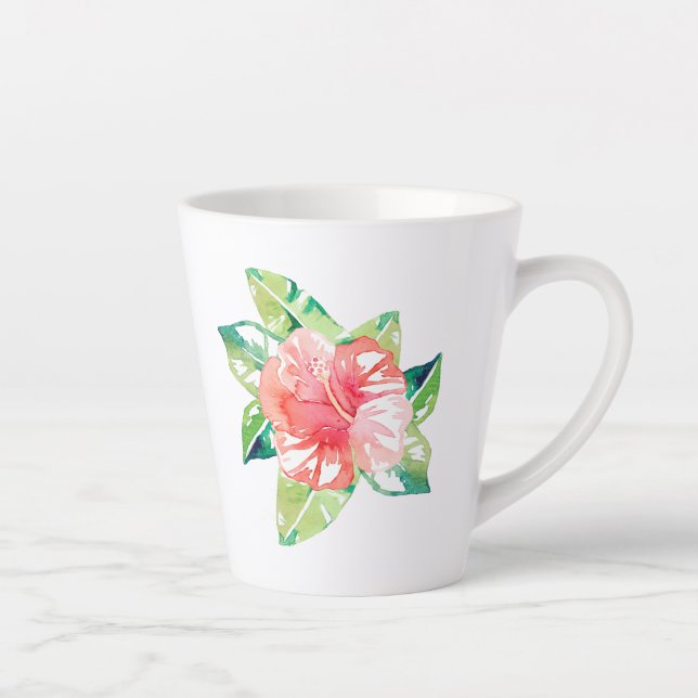Elegant Watercolor Hibiscus Tropical Floral Latte Mug (Right)