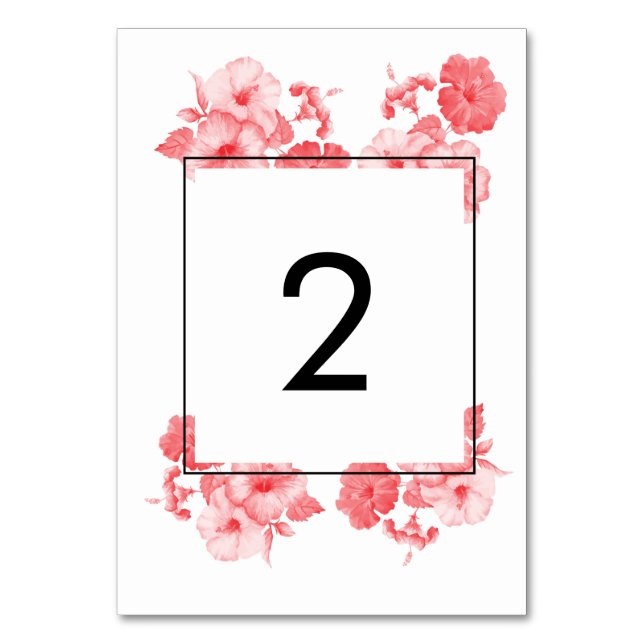 Elegant Watercolor Hibiscus Wedding Table Number (Back)