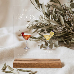 Elegant Watercolor His Her Signature Drink Wedding Acrylic Sign