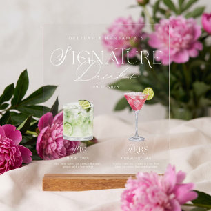 Elegant Watercolor His Her Signature Drink Wedding Acrylic Sign