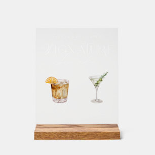 Elegant Watercolor His Her Signature Drink Wedding Acrylic Sign