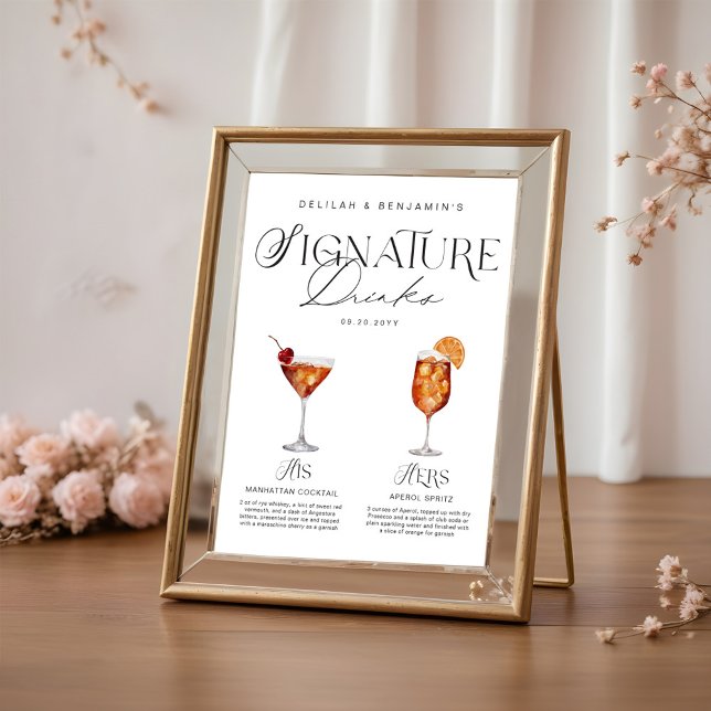 Elegant Watercolor His Her Signature Drink Wedding Poster (Elegant Watercolor His Her Signature Drink Wedding Poster)