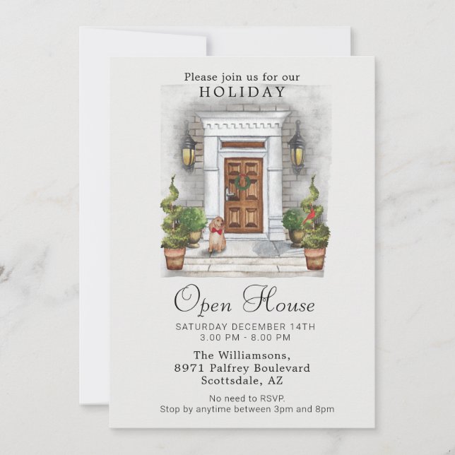Elegant Watercolor Holiday Open House Invitation (Front)