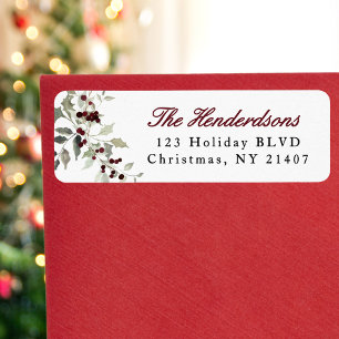 Elegant Watercolor Holly Christmas Return Address