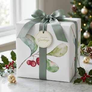 Elegant Watercolor Holly Christmas Wrapping Paper