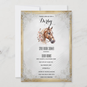 Elegant Watercolor Horse Head & Pink Peonies Derby Invitation