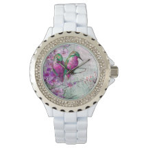 Elegant Watercolor Hummingbirds with Pink Flowers