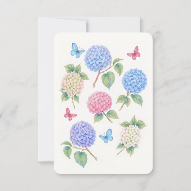 Elegant Watercolor Hydrangea & Butterfly Card (Front)