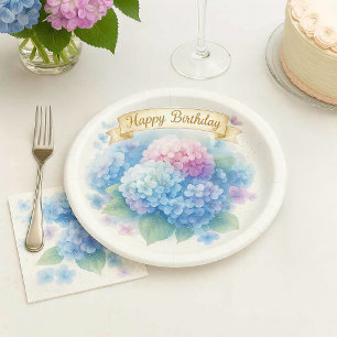 Elegant Watercolor Hydrangea Floral Birthday Party Paper Plate